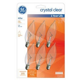 Decorative Light Bulb, Candle Shape, Candelabra Base, 40-Watts, 6-Pk.