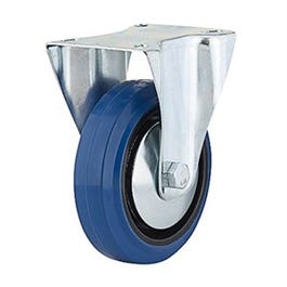 Rigid Plate Caster, Elastic Rubber, Blue, 5-In.