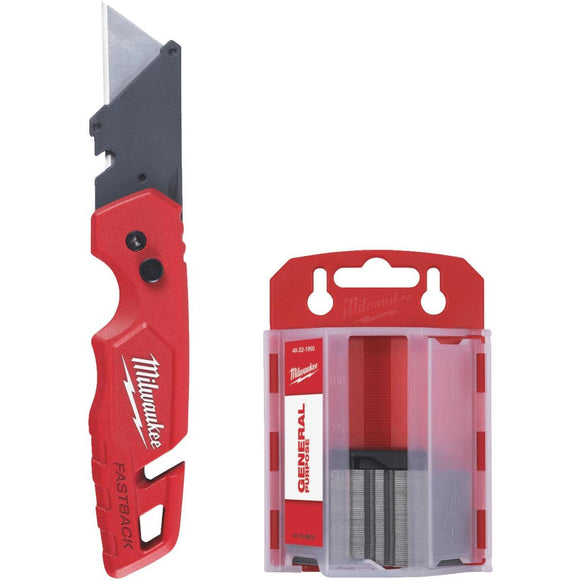 Milwaukee FASTBACK Utility Knife w/Storage and 50-Piece General Purpose Blades