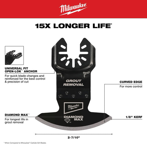 Milwaukee OPEN-LOK™ DIAMOND MAX™ Diamond Grit Grout Removal Multi-Tool Blade