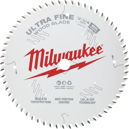 Milwaukee 7-1/4 In. 60-Tooth Ultra Fine Finish Circular Saw Blade, Bulk