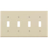 Leviton 4-Gang Plastic Toggle Switch Wall Plate, Light Almond